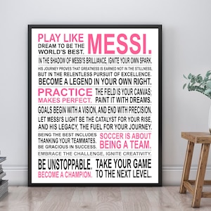 Play Like Messi -  Soccer Poster Print | Unframed | Argentina Inspirational Manifesto | Soccer Boy Gift