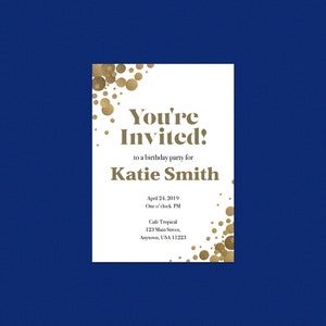 Golden Confetti Invitation - Birthday, Bridal Shower, Engagement party
