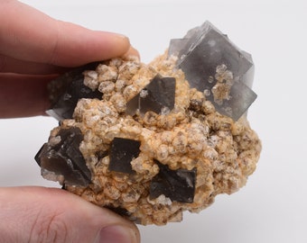 Blue Fluorite Crystal Cluster with Quartz from Morocco // Rare Crystal Cube Specimen
