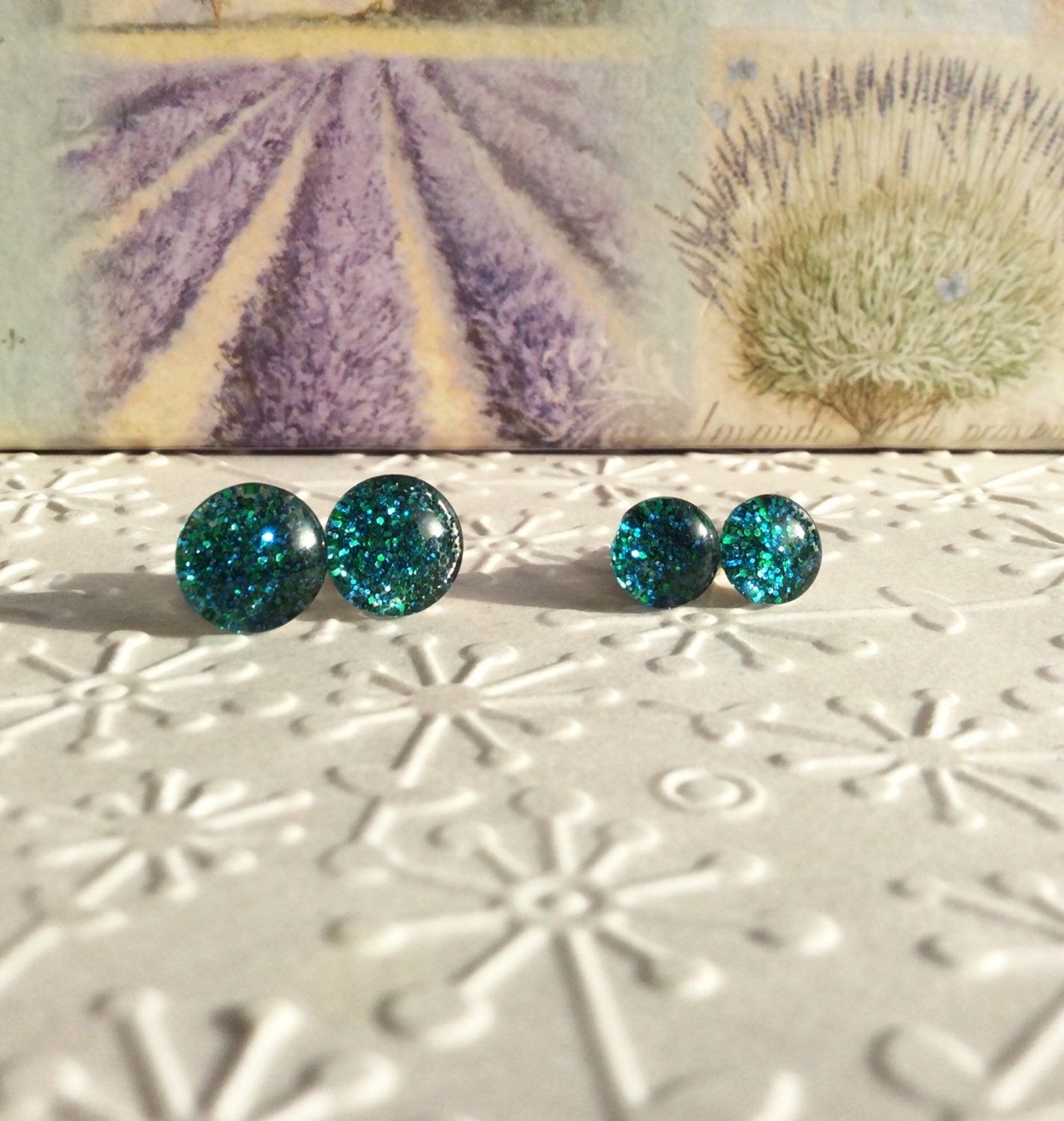 Round Teal Glitter Stud Earrings Teal Glass Stud Earrings Etsy