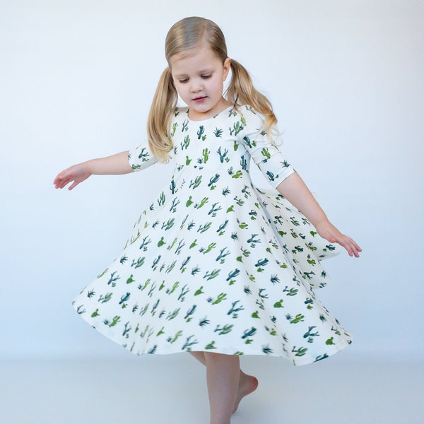Cactus Twirl Dress - Gift for Girls - Circle Skirt - Ballet Neckline