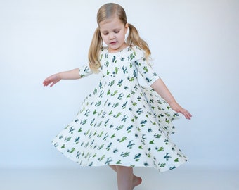 Cactus Twirl Dress - Gift for Girls - Circle Skirt - Ballet Neckline