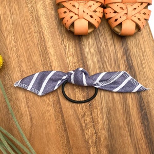 Blue with White Stripes Knotted Hair Tie - Girl&#39;s Hair Accessory