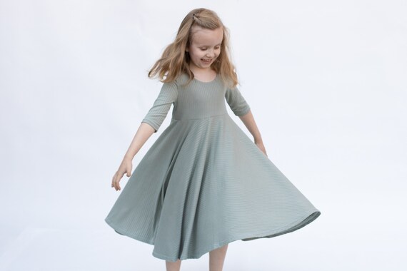 Solid Sage Ribbed Knit Twirl Dress - Gift for Girls - Circle Skirt - Ballet  Neckline - Etsy