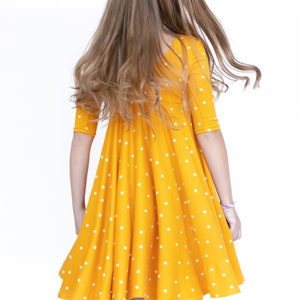 Mustard with Stars Twirly Dress Gift for Girls Circle Skirt Ballet Neckline image 7