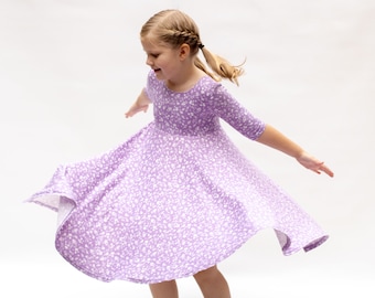 Purple Paisley Twirl Dress - Gift for Girls - Circle Skirt - Ballet Neckline