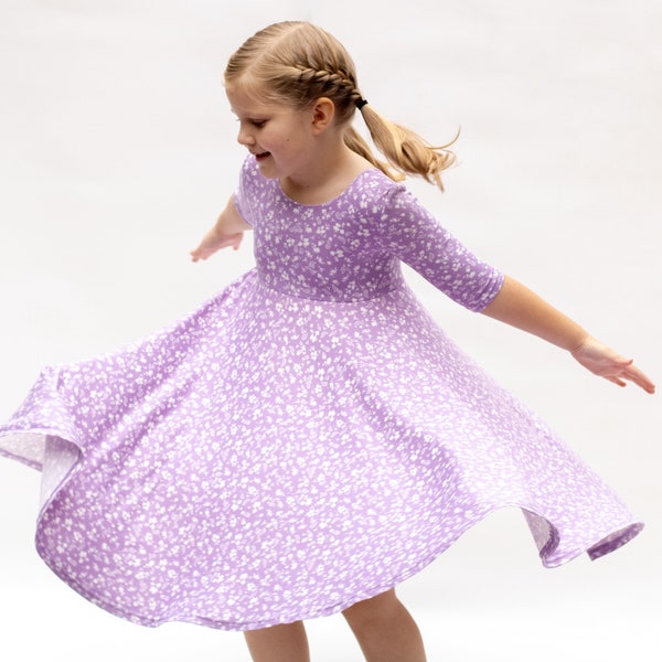 Purple Paisley Twirl Dress - Gift for Girls - Circle Skirt - Ballet Neckline