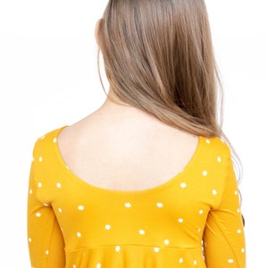 Mustard with Stars Twirly Dress Gift for Girls Circle Skirt Ballet Neckline image 6