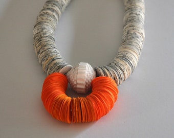 Paper Necklace, Unique Statement Necklace, Book Necklace, Book Jewelry, Reader Gift, Orange Drop Necklace, Recycled Necklace, Eco Friendly