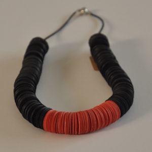 Black Necklace, Paper Bead Necklace, Bohemian Jewelry, Disc Bead Necklace, Recycled Necklace, Unique Handmade Necklace, Eco Friendly