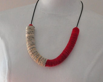Red Statement Necklace, Paper Bead Necklace, Paper Jewelry, Bohemian Necklace, Unique Handmade Necklace, Avant Garde Necklace, Recycled.