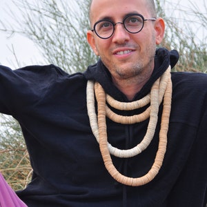NEW COLLECTION - Sustainable Long Necklace from Old Book Paper Discs.