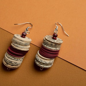 Paper Bead Earrings, Paper Jewelry, Reader Gift, Paper Art, Book Lover Gift, Unique Statement Earrings, Bohemian Earrings, Paper Earrings