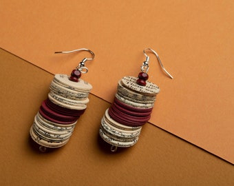 Paper Bead Earrings, Paper Jewelry, Reder Gift, Paper Art, Book Lover Gift, Unique Statement Earrings, Bohemian Earrings, Paper Earrings