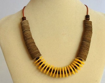 Bohemian Yellow necklace , Unique Neckpiece,