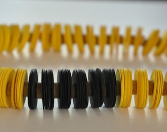 Upcycled Black Yellow Paper Bead Necklace, Handcrafted Statement Piece