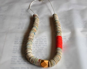 Book Necklace with Bolder Beads - Colorful Quilling Jewelry for Anniversary Gift