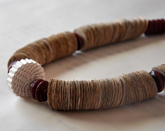 Book Paper Necklace Statement , Corrugated Cardstock Bead .