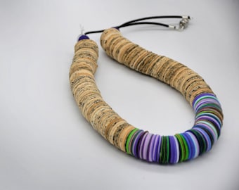 Paper Bead Necklace, Recycled Paper Jewelry, Handcrafted Necklace, Unique Retirement Gift, Retirement Necklace Gift, Colorful Paper Necklace