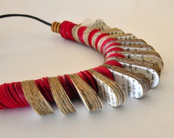 Special Gift: Upcycled Book Paper and Red Statement Necklace