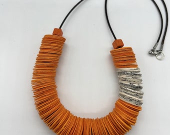 Orange Paper Necklace, Paper Necklace, Book Necklace, Upcycled jewelry, Orange Statement Necklace, Recycled Book Jewelry, Book Art, Yellow