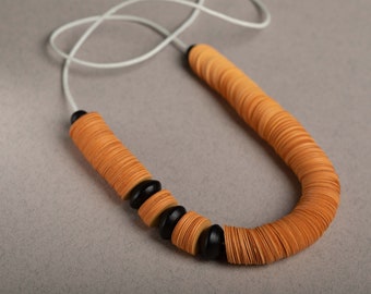 Long Orange Necklace, Chunky Statement Necklace, Paper Bead Necklace, Avant Garde Jewelry, Mother of the Bride Jewelry, Jewelry Gift Grandma