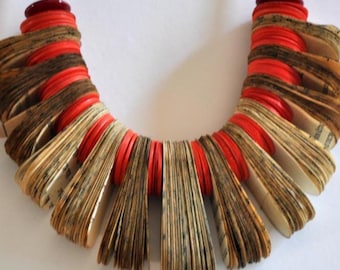 Collier rouge statement, collier bohème tribal, bijou cadeau unique pour femme