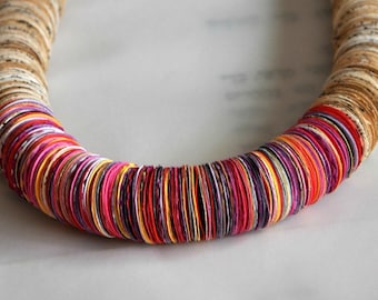 Colorful Necklace, Paper Bead Necklace, Unique Statement Necklace, Paper Jewelry, Upcycled Necklace, Literature Gift, Book Lover Gift