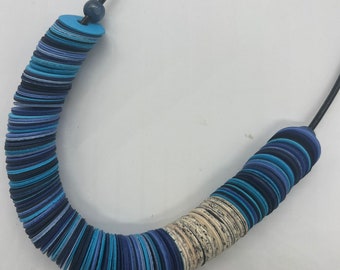 Blue and Book Paper Necklace - Multicolor Handcrafted Design
