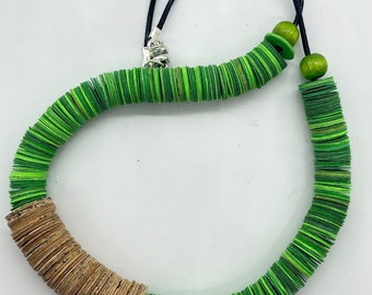 Multicolor Green Book Paper Necklace - Eco-Friendly Handmade Jewelry