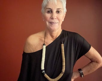 Paper Statement Necklace, Literary Book Jewelry, Black Silver Wooden Beads