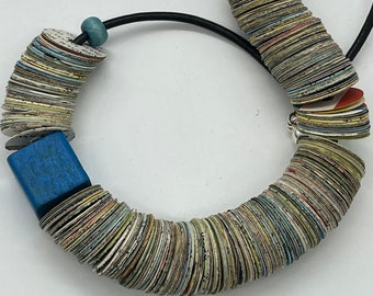 Book Necklace, OOAK Statement Necklace, Upcycled jewelry, Blue Paper Necklace, Paper Necklace, Blue Statement Necklace,Recycled Book Jewelry