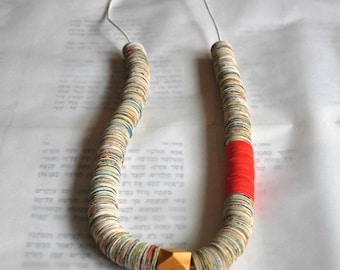 Bohemian Paper Necklace, Recycled Colorful Jewelry, Statement Necklace