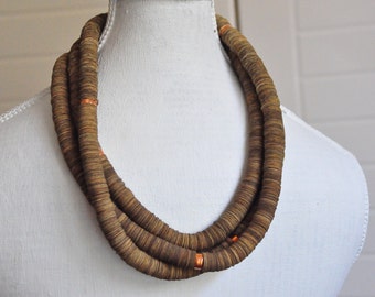 Wrap Unisex Necklace , Unique Handmade Necklace, Paper Bead Necklace, Paper Jewelry, Long Boho Necklace, Copper Beads Necklace, Recycled