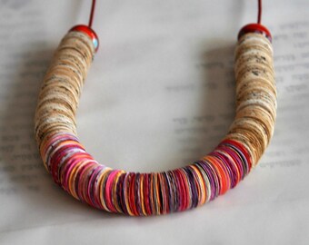 Multicolored Paper Necklace in Red, Pink, Orange, Yellow, and White