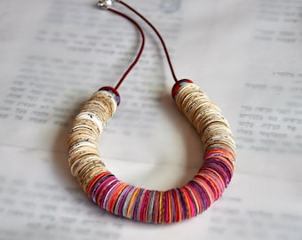 Red,Pink,Orange,Yellow,White paper necklace.