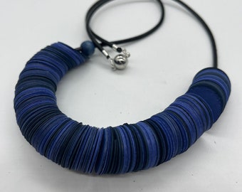 Vibrant Blue Handmade Paper Disc Necklace - Unique Statement Piece