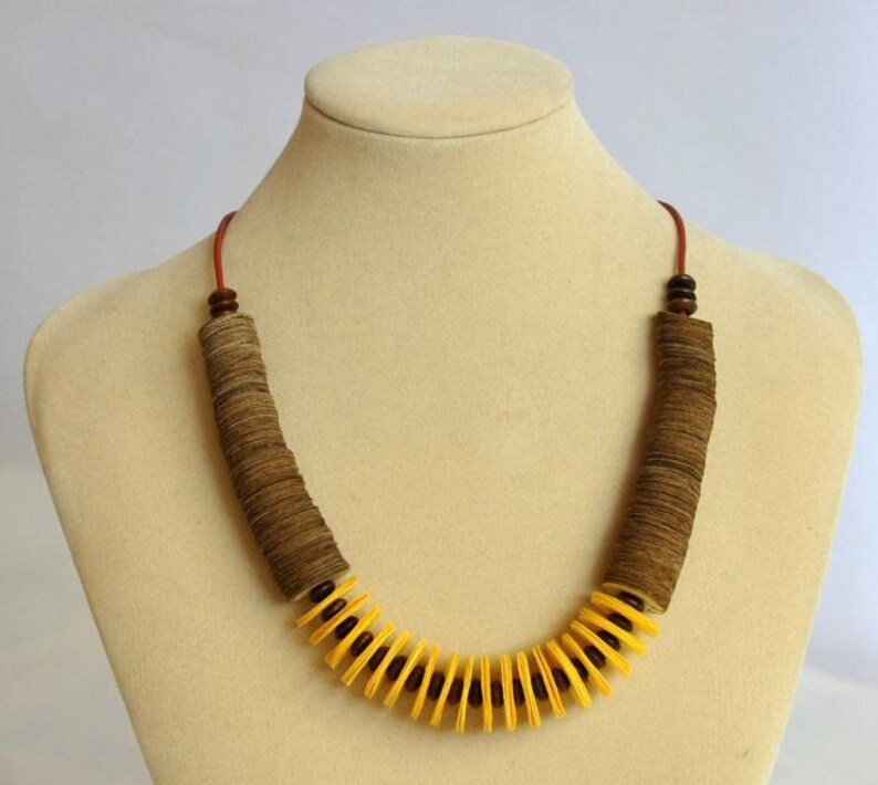 Bohemian Yellow necklace , Unique Neckpiece,