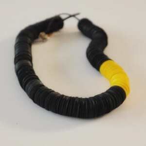Yellow Black Necklace, Paper Bead Necklace, Handmade Paper Jewelry, Unique Statement Necklace, Long Bohemian Necklace, Recycled Necklace