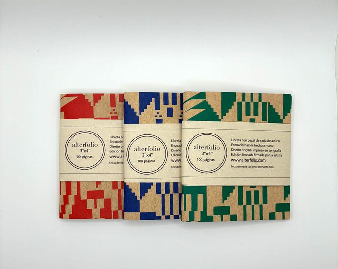 Kente Pattern Screen-Printed Mini Notebook with Blank Sugarcane Paper