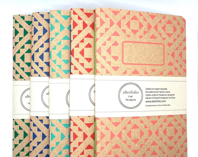 Sicán Pattern Screen-Printed Notebook with Blank Sugarcane Paper