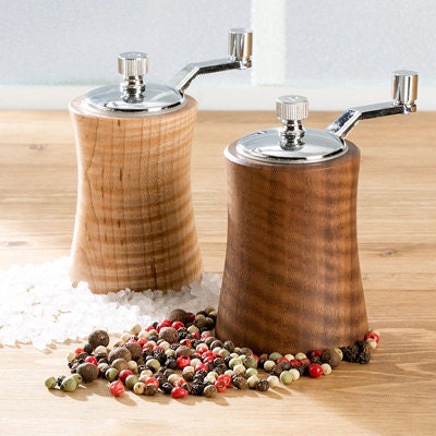 CB Accessories Wood Salt and Pepper Grinder Set with Holder, Manual Sea Salt, Peppercorn and Spice Mill, Glass Container, Adjustable Coarseness
