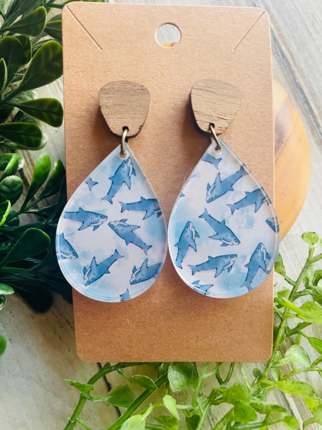 Acrylic Shark Wood Dangle Earring/shark Earring/shark Jewelry/shark ...