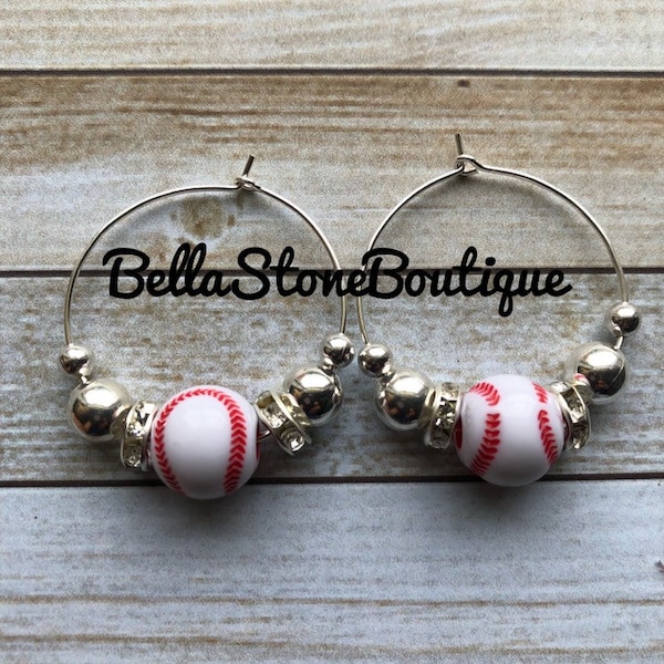 Baseball bling hoop earrings/Baseball earring/sports earring/Mom sport earring/hoop earring/baseball/basketball/softball/football /soccer