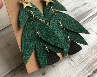 Oh Christmas tree earring/Christmas  earring/tree star earring/leather earring/plaid/Christmas tree earring/Christmas jewelry/Christmas tree