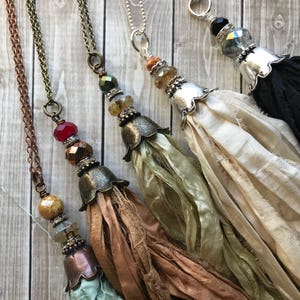 Just added new colors/Sari silk flower bell tassel/czech sari silk tassel/sari silk tassel/sari silk tassel necklace/tassel/tassel jewelry