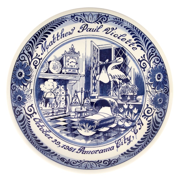 Plaque de naissance personnalisée bleu de Delft pour bébé | Souvenir hollandais fait main pour les nouveautés | Cadeau unique Cadeau de naissance pour tous les enfants | Héritage