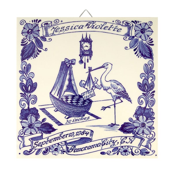 Personalisierte Delft Blue Birthtile | Geschenke für neues Baby | Geschätzte Andenken und Erinnerungen für Familie und Neuankömmlinge | Handgemacht holländisches Geschenk