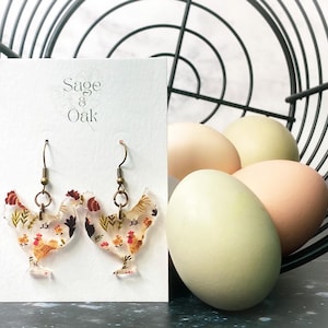 Pendientes colgantes de pollo, pendientes de pollo, regalo para amantes de los pollos, pollo tierno, regalo para dueños de pollos,