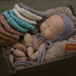 Newborn photo prop baby girl bonnet beanie ... rts ... IO(tm) ... newborn prop hat ... baby hat ... newborn bonnet ... {Silver}